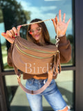 Camel Double Zipper Crossbody Bag