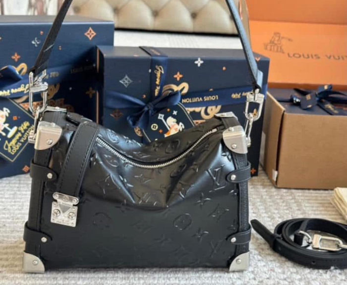 L Black Mono Debossed Bag
