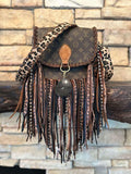 L Boho Fringe Bag Leopard Strap