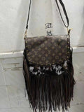L Boho Fringe Cow Print