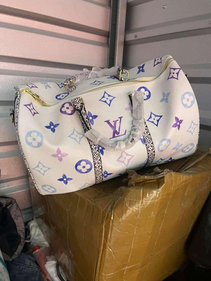 L White/Purple Mono Duffle