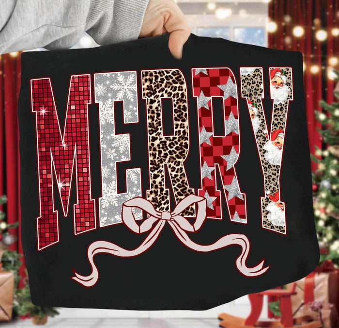 Merry Leopard Disco Font ADULT & YOUTH TEE OR PULLOVER